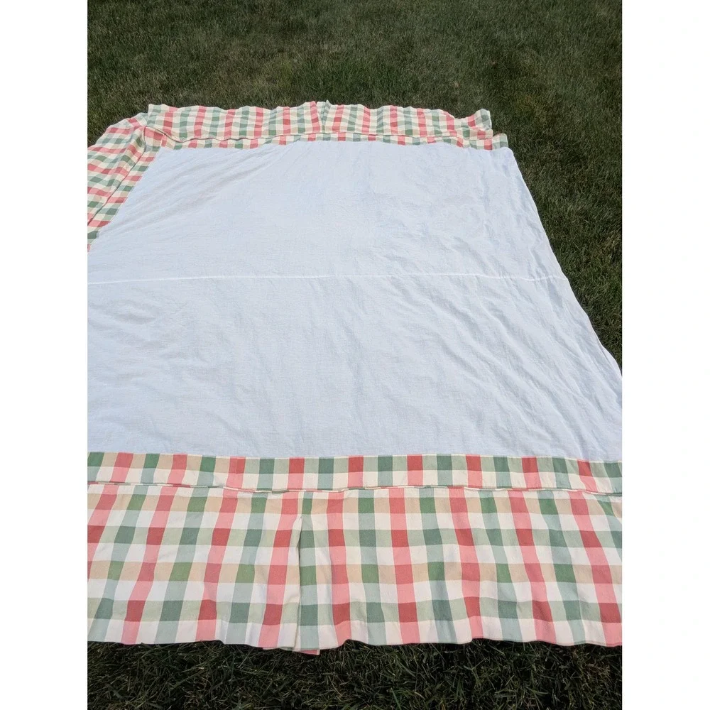 Vintage California King Bed Skirt Heavyweight Plaid Tailored Pleated Dust Ruffle